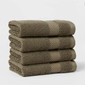 4pc Performance Plus Washcloths Dark Green - Threshold™: Heavyweight Cotton, Terry, Fade-Resistant
