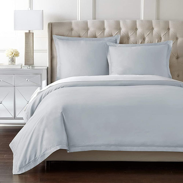 Luxury Duvet Cover Set | 100% Certified Egyptian Cotton | Cool, Breathable, Ultra Soft | Double Hem-Stitched | Sateen Weave | Hidden Zipper Closure | Comforter Cover 2 Pillow Shams (ICY Blue, King)