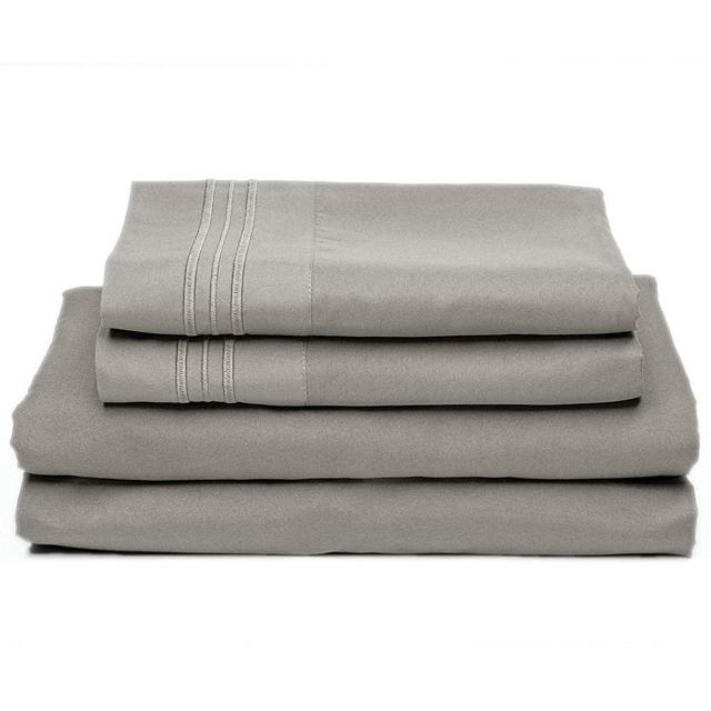 BigFoot Bed Sheets Set – 4 Piece King Bedding Made of Soft Double-Brushed Microfiber with 16-Inch Deep Pocket Fitted Sheet, Colorfast, Moisture-Wicking, Stain and Wrinkle-Resistant, Light Gray