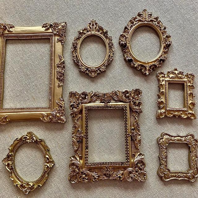 Handmade antique style resin frames. 7 pieces. Gold. Photography props styling flat lays crafts wedding parties decor accessories