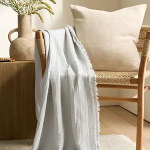 Organic Airy Gauze Throw in Light Grey