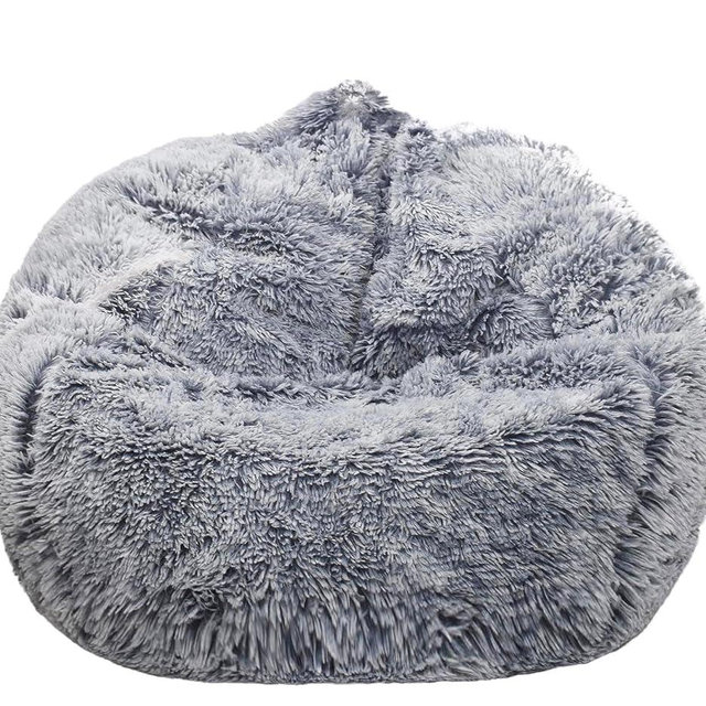 Fluffy Stuffed Animal Storage Bean Bag Chair Cover (No Filler), Faux Fur Comfy Bean Bag Cover for Organizing Plush Toys or Textile, for Adults Teens Kids Girls, Gray