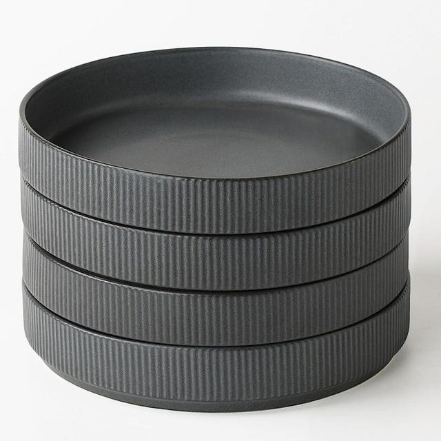 famiware 4 Pieces 7.5" Pasta Bowls Set, Double Reactive Glaze Salad Bowl Sets, Stackable, Perfect for Your Friend for Housewarming, Thanksgiving, Christmas, Matte Black