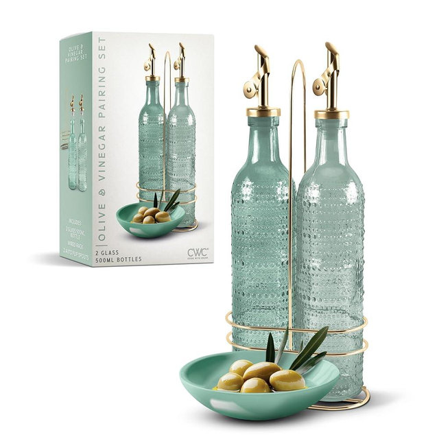 COOK WITH COLOR Glass Olive Oil Bottle Dispenser - 2 Pack- 17oz Oil and Vinegar Cruet - Olive Oil Carafe Decanter for Kitchen