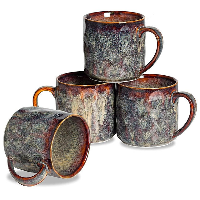 KYBSCZ Ceramic Coffee Mugs - 10 Ounces Ceramic Mugs - Tea Cups with Handle - Funny Cappuccino Cups - Dishwasher Safe, Set of 4