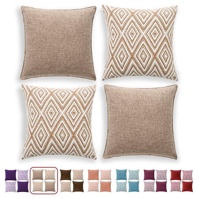 HPUK Decorative Throw Pillow Covers Set of 4 Couch Pillows Linen Cushion Cover for Couch Sofa Living Room, 18"x18" inches, Light Brown