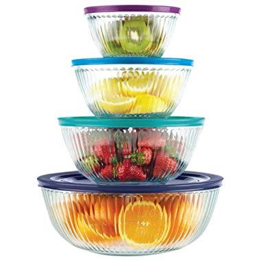 Pyrex 4-piece 100 Years Glass Mixing Bowl Set (Limited Edition) - Assorted Colors Lids