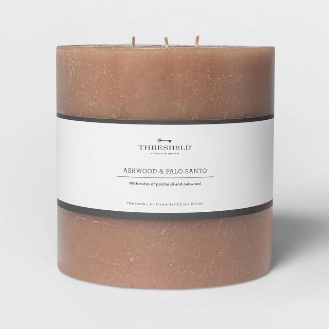 6" x 6" 3-Wick Pillar Candle Woodsy Tan - Threshold™