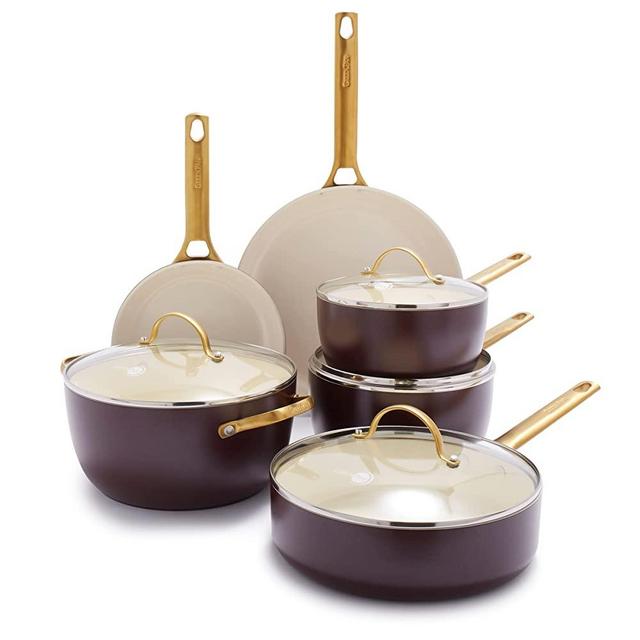GreenPan Reserve Healthy Ceramic Nonstick Cookware Pots and Pans Set, 10 Piece, Merlot