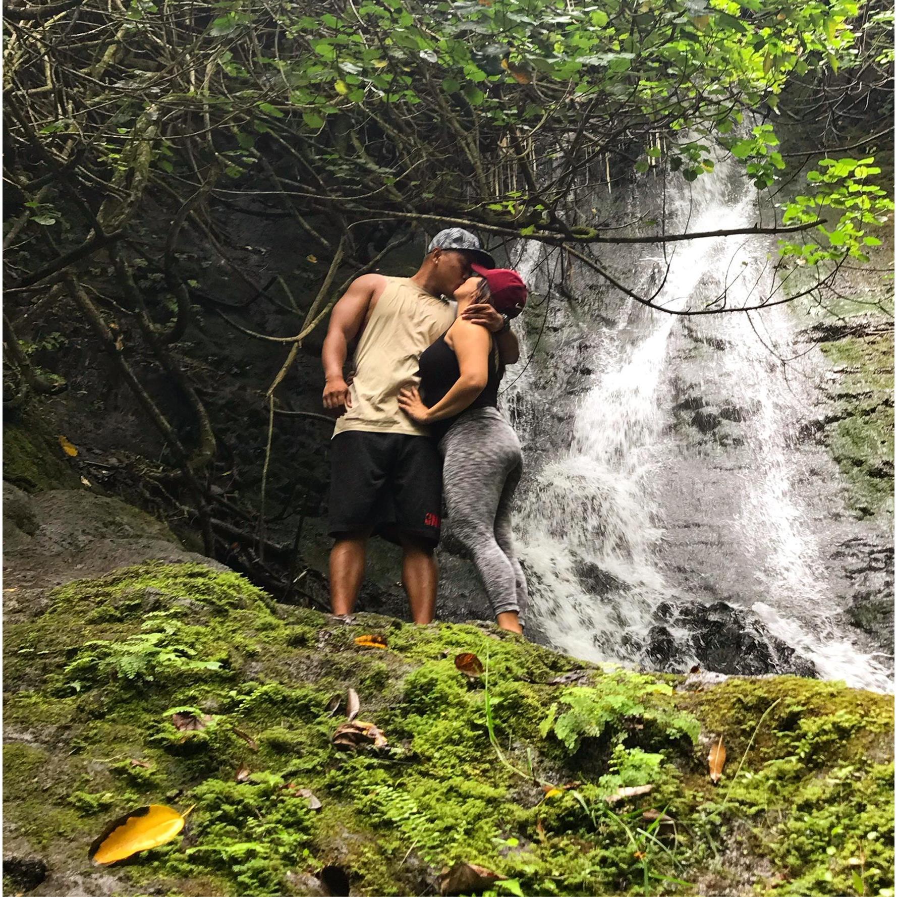 Enjoying a waterfall hike together