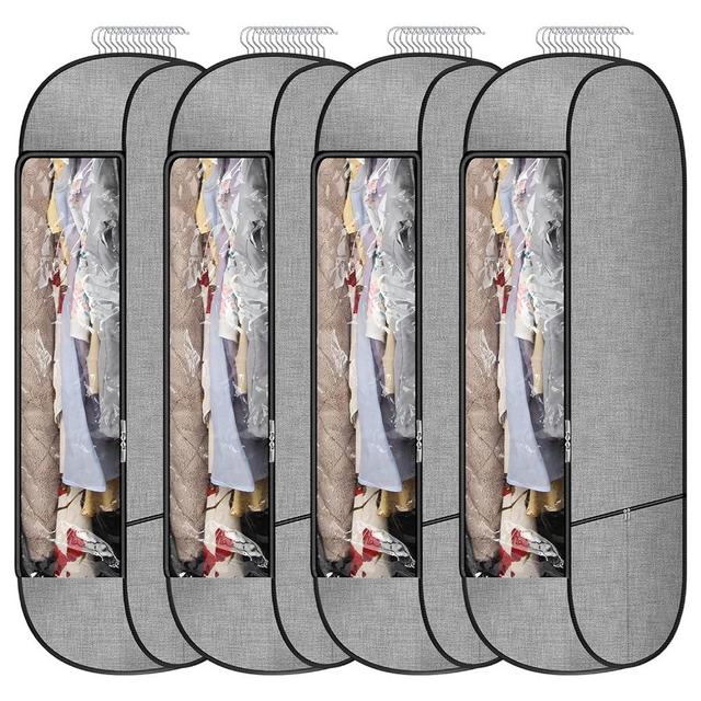 Garment Bags for Hanging Clothes,Chakera Large Breathable Garment Bag for Closet Storage with 10”Gusseted,Clear Clothing Storage Garment Cover for Dress Sweater with Double Zipper,Grey
