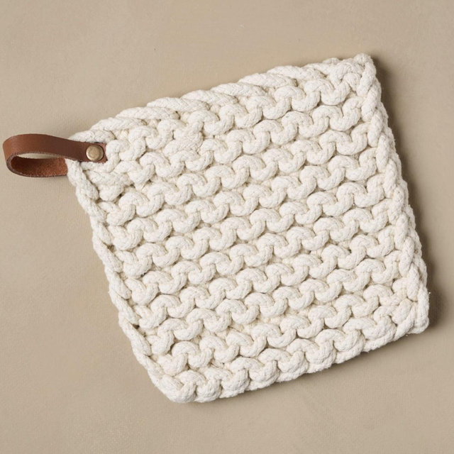 Hand Crocheted Cotton Pot Holder in ‘Cream’