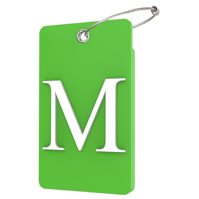 Gostwo 2 Pack Luggage Tags for Suitcases, 26 Initial Letter Travel Luggage Baggage Identification Labels ID Tag Fully Bendable Tags with Stainless Steel Loop (Green) (Letter M)