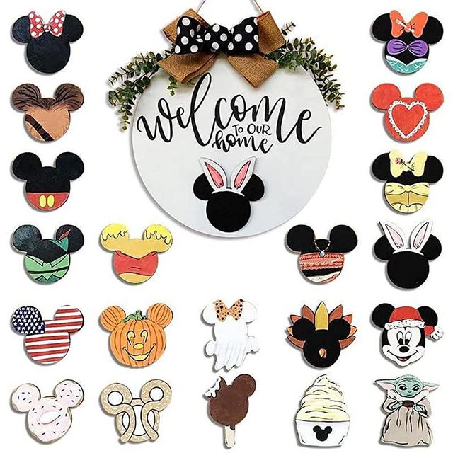 Welcome Sign Door Hanger with 20 Different Interchangeable Logos,Magical Cute Mi-ckey Mouse Decoration and Gifts