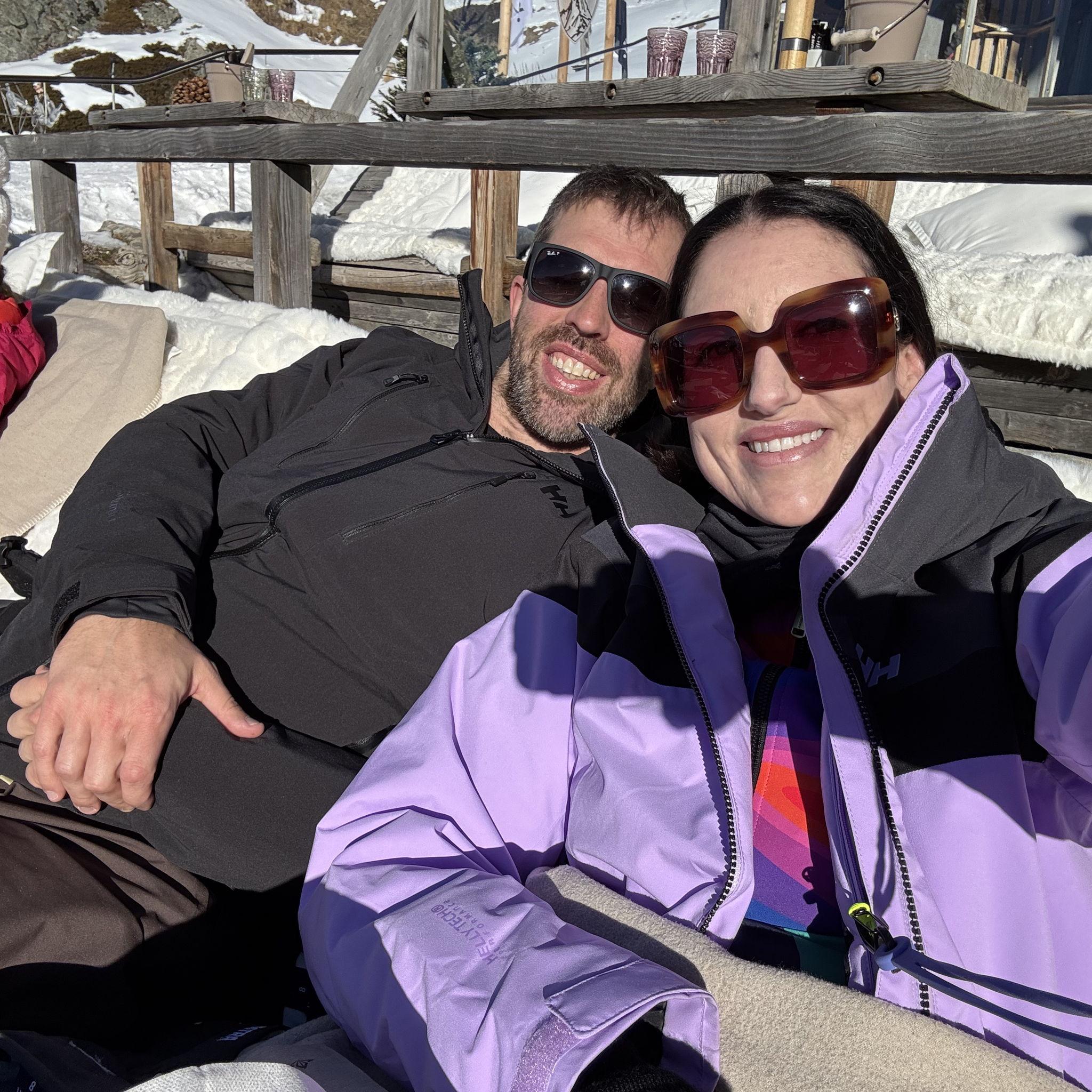 Chez Vrony sundeck chaise lounging...not an awful place to regroup halfway down the mountain. (Read: get Ashleigh mentally prepared to "ski" the rest of the way down).