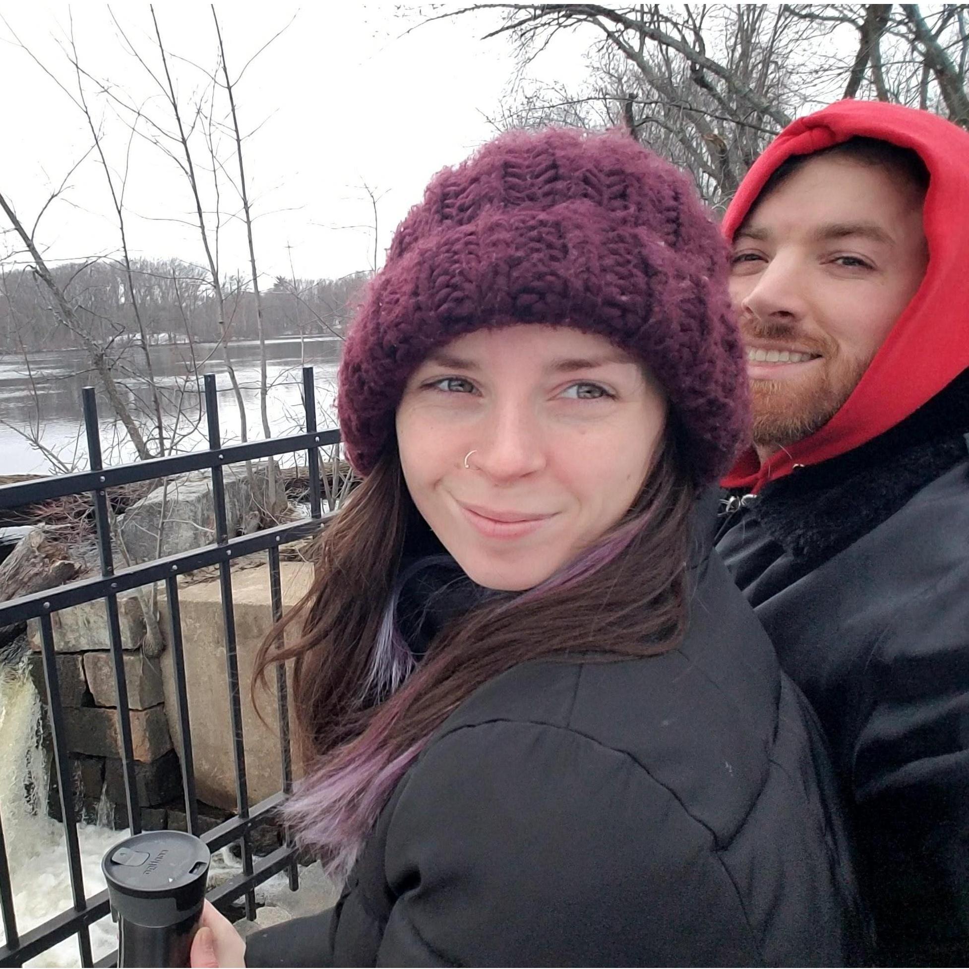 Cold mornings with warm coffee by our favorite waterfall spot when we lived on the Concord river