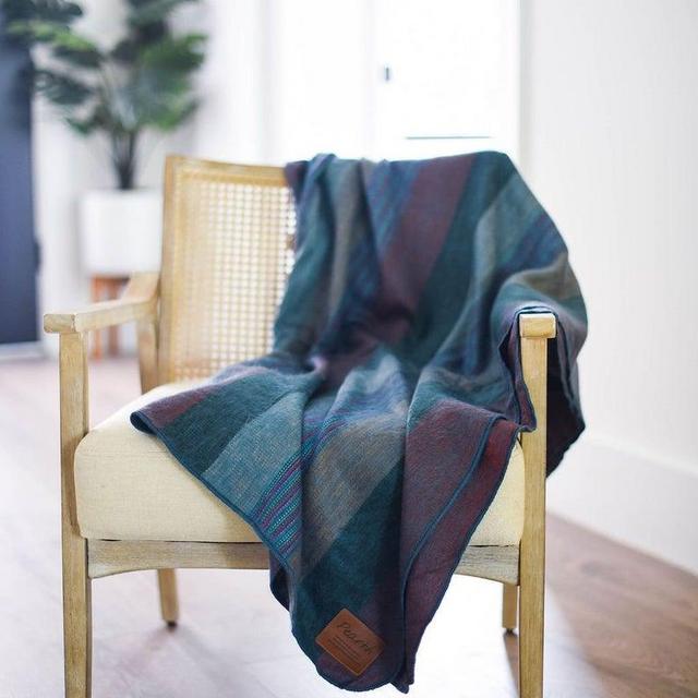 Alpaca Wool Throw Blanket in Boho Blue from Pearth Blankets on Etsy