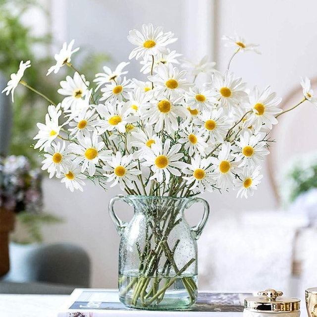AmyHomie Artificial Daisy Flowers, 10 Bundles Silk Gerber Daisies Bulk, 50 Heads Fake Wildflowers for Home Wedding Party Spring Decor (Milk White