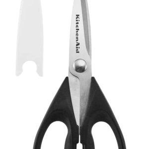KitchenAid All Purpose Kitchen Shears with Protective Sheath Durable Stainless Steel Scissors, Dishwasher Safe, Soft Grip Comfort Handle, 8.72 Inch, Black