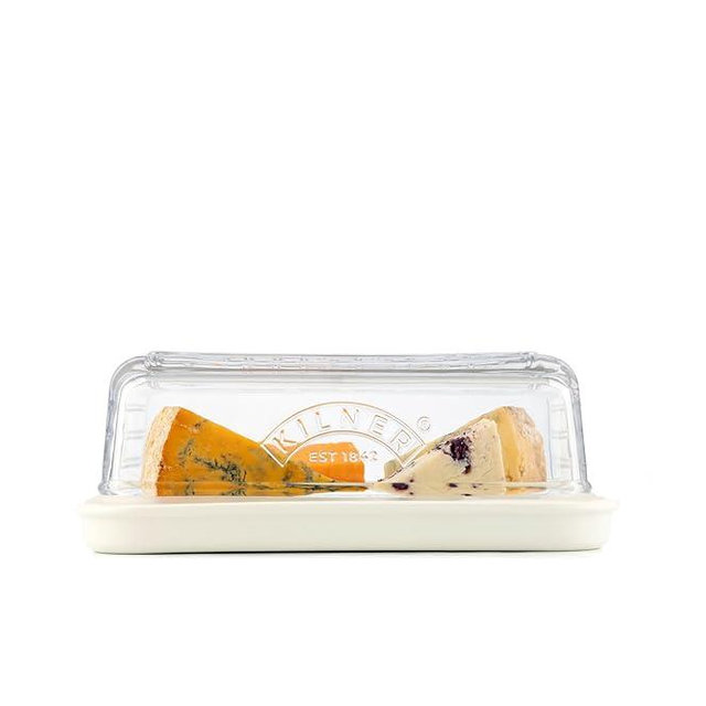 Kilner Cheese Store Airtight Cheese Storage, Removable Silicone Seal for Breathable Storage, Ceramic Serving Base, Dishwasher Safe Glass Lid, 8.5cm x