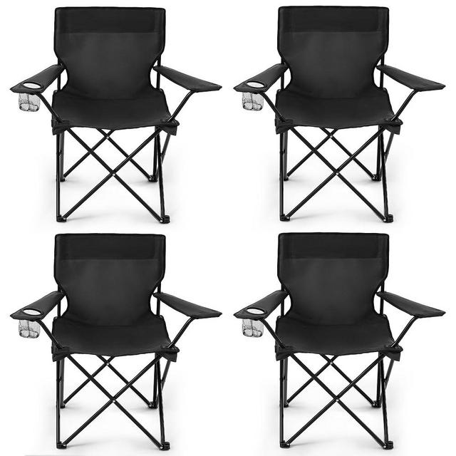 4 Pack Folding Camping Chairs for Adults,Foldable Portable Lawn Chairs with Carry Bag & Cup Holder, Compact Design for Camp,Beach, Picnics,and Fishing Supports 300LBS（Black）