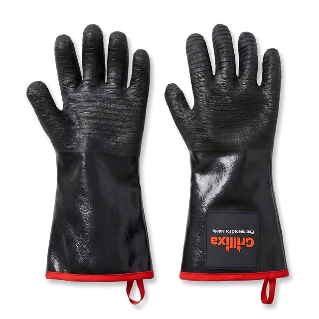 Grillixa 932°F Heat Resistant BBQ Gloves, 14-Inch Waterproof Neoprene Grill Gloves, Oil & Slip Resistant with Cotton Lining, for Oven, Smoker, Fire Pit, Rotisserie and BBQ Cooking
