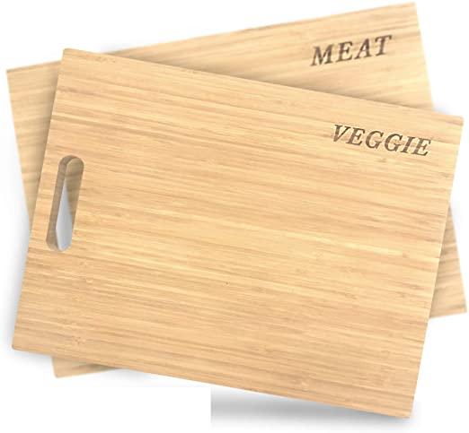 Sophie & Panda Organic Bamboo Cutting Boards for Kitchen - Enable cleaner and safer food preparation - Set of 2 chopping board to separate cutting Meat from Veggie - Cool Unique gift Butcher Block