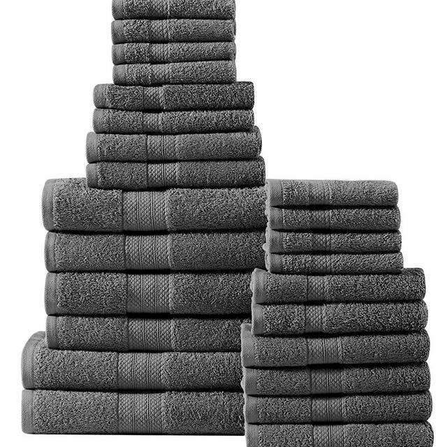 24 Piece Grey Bath Towel Set, Oversize Bath Sheet, Bath Towels, Hand Towels, Washcloths and Tip Towels-, Soft and Absorbent Bath Towel Set Bathroom, and Spa - Grey
