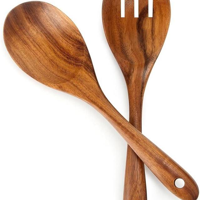 MYRAINBOW Salad Tongs, Wooden Spoons, Salad Tongs for Serving, 10-inch Serving Utensils Set Salad Servers Set Kitchen Cooking Utensil (Natural Wood)