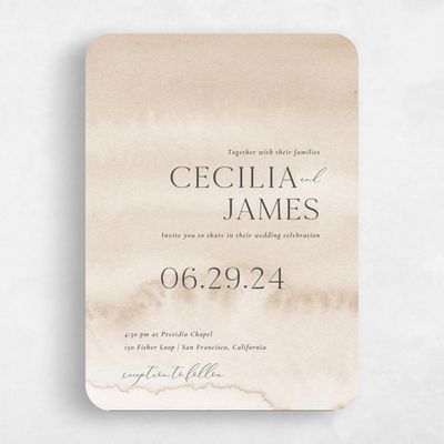 Beige Rounded Wedding Invitation - Loreto Portrait