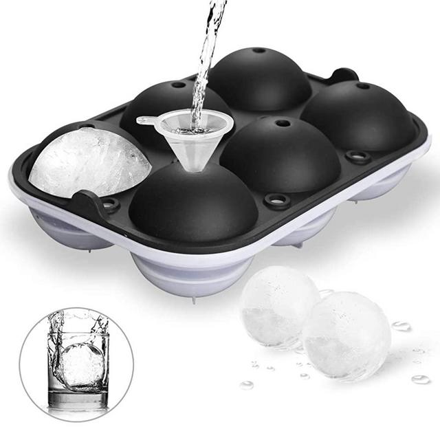 TINANA Ice Ball Maker, 2.5inch Reusable Ice Ball Mold, Easy Release Round Silicone Ice Sphere Tray with Lids & Funnel for Whiskey, Cocktails, Bourbon