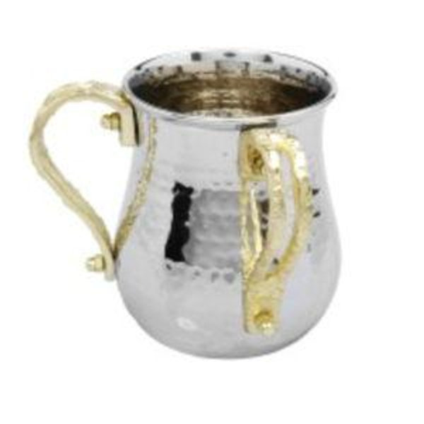 Stainless Steel Wash Cup with Gold Loop Handles