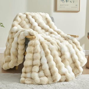 BEDELITE Faux Fur Throw Blanket for Couch, Decorative Tie-Dye Khaki Plush Bubble Blanket - Super Soft & Cozy Fluffy Faux Rabbit Fur Blanket for Women Gift, 60x80 Inches