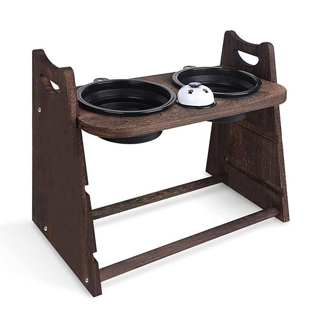 DiroPet Raised Dog Bowls, 3 Adjusted Heights Elevated Dog Bowls for Large Medium Dogs with Eating Training Bells and 2 Collapsible Silicone Bowls, 3in 7.3in 11.8in Food Bowl Stand