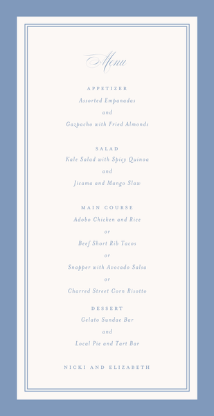 Topaz | Denim Blue | Zola Wedding Menus