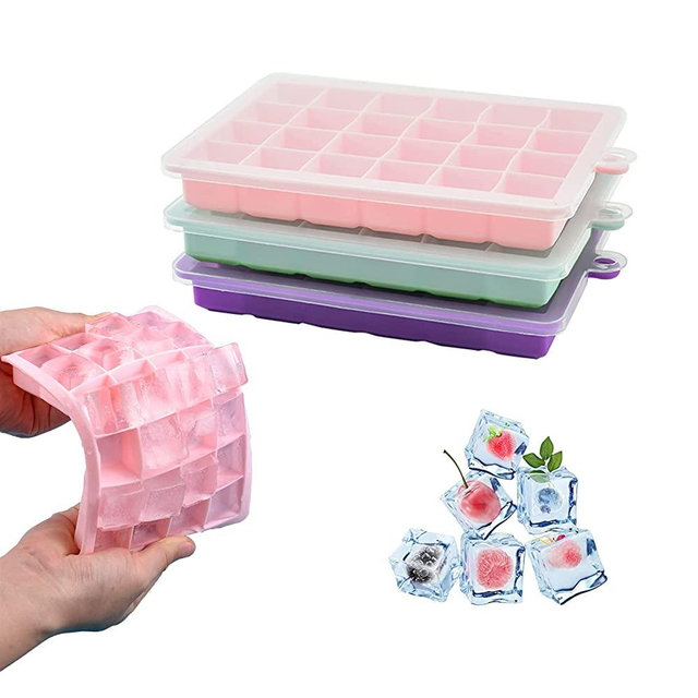 TAO CICADA Ice Cube Tray, 3 Pack Silicone Mini Ice Cube Molds, Silicone Mini Ice Cube Mold, 24 Cube per Silicone Small Ice Mold, Easier to Release, BPA Free for Ice Cream/ Alcohol/Beverages