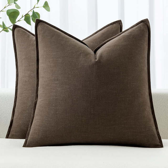 MIULEE Decorative Linen Pillow Covers 24x24 Inch Dark Coffee ​Boho Farmhouse​ ​Neutral Couch Throw Pillows for Bed Pack of 2 Accent Pillowcase Spring Modern Sofa Cushion Livingroom Home Decor