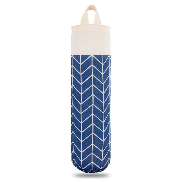 LeCorner Canvas Grocery Bag Holder Dispenser, Wall Mount Shopping Trash Bag Storage Organizer (Classic Blue)