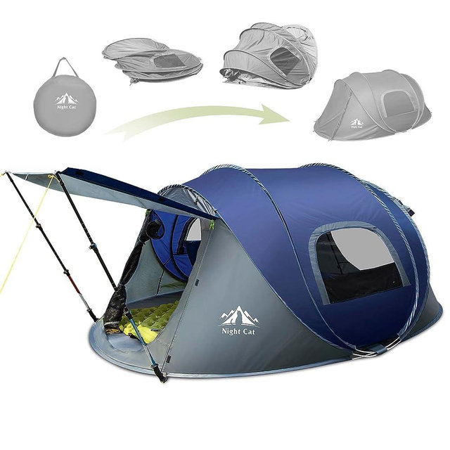 Night Cat Upgraded Pop up Tent 2-4 Persons Easy Setup in 3 Seconds Instant Camping Tent with Porch Automatic Foldable Waterproof Beach Package 40% Smaller