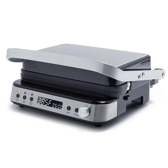 GreenPan Electric Indoor Stainless Steel 6-in-1 Contact Grill and Griddle, Healthy Ceramic Nonstick, Dishwasher Safe Reversible Plates, PFAS-Free