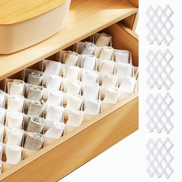 ROUFA Sock Drawer Organizer for Dresser, Honeycomb Underwear Dividers for Women, Panty Separator for Bras, Socks, Belt and Leggings (24pcs,White)