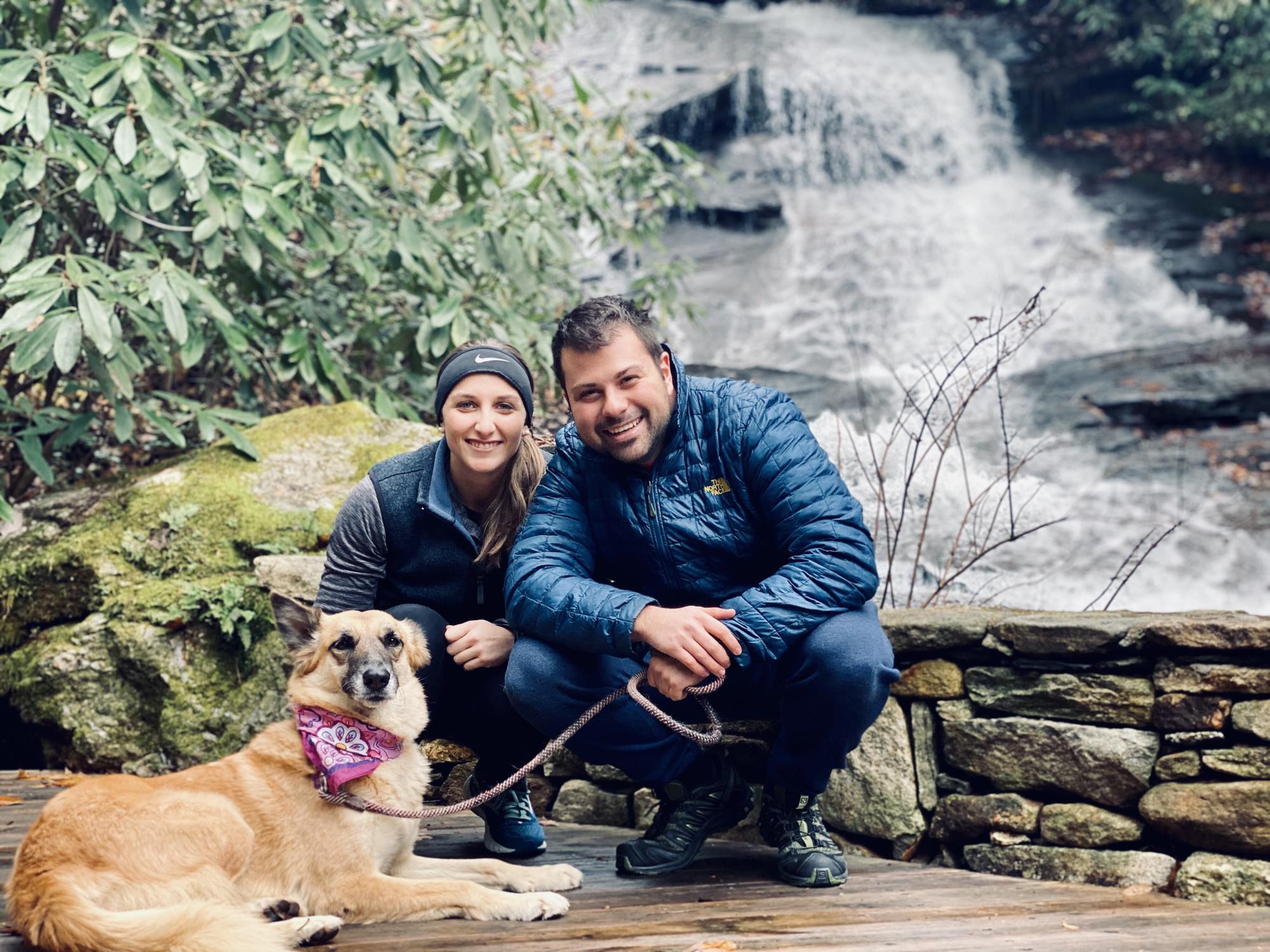 Our first time meeting our dog child Leanne in Pisgah Forest, NC! Originally a Qatari street dog she was sent to the US and lived with fosters in NC prior to us taking her. It was love at first sight!