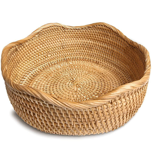 HITOMEN Handmade Rattan Bread Baskets Round Wicker Fruit Basket for Serving (Honey Brown) L-11.5''