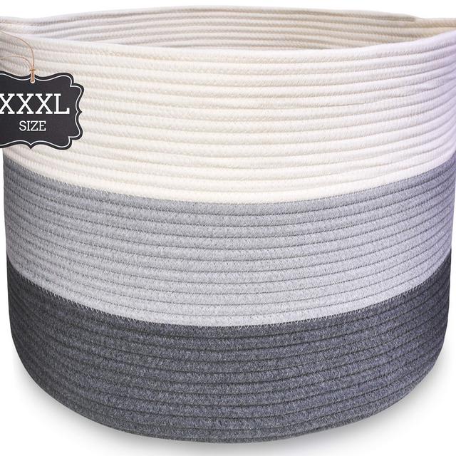 XXXL Blanket Basket Large Basket - Cotton Rope Basket Woven Basket for Blankets Living Room Large Storage Baskets Large Baskets for Blankets Toy Storage Basket Blanket Basket Living Room Baby Hamper
