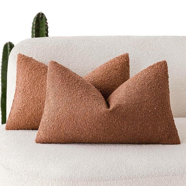 Foindtower Pack of 2 Textured Boucle Throw Pillow Covers Accent Solid Decorative Lumbar Pillow Cases Soft Couch Cushion Case for Chair Sofa Bedroom Living Room Home Decor 12x20 Inch Burnt Orange Hazel
