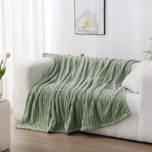Sage Green Fleece Throw Blanket 90”×90” for Couch Sofa Bed,Super Soft Cozy Plush Microfiber Flannel Blanket with Stripes Design Lightweight for Adults,Woman,Girls