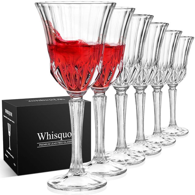 Whisquor Wine Glasses Set of 6, Lead-free Crystal Wine Glasses, Vintage Red Wine Glassware for Daily Use, Hosting Guests, Gifts for Wedding