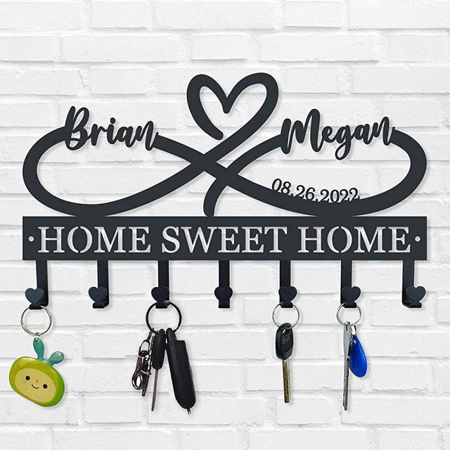 Personalized Key Holder for Wall, Metal Infinity Heart Key Hooks, Key Hooks for Wall, Coat Rack, Custom Name Key Rack, Key Holder Wall Hanging, Custom Name Key Rack, Wedding Housewarming Gift