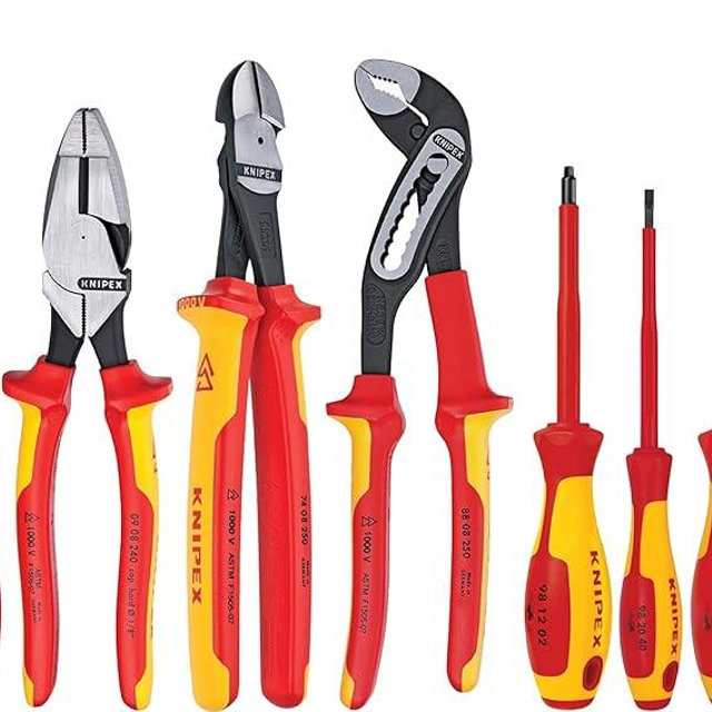 KNIPEX Tools LP - 9K989831US 10 -Piece 1000V Insulated High Leverage Pliers, Cutters, and Screwdriver Industrial Tool Set, Red