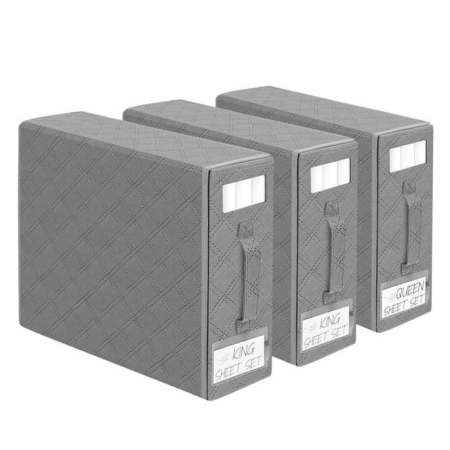 Furniok Bed Sheet-Organizers and Storage - for Queen or King Size, Sheet Set Organizer with Label, Sheet Storage organizer with Zipper, Foldable Sheet Set Organizer for Linen Closet 3 Pack